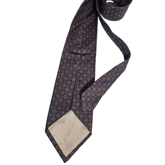 TURNBULL & ASSER Blue/Burgundy Geometric Silk LUXURY Tie HANDMADE ENGLAND - Picture 2 of 4